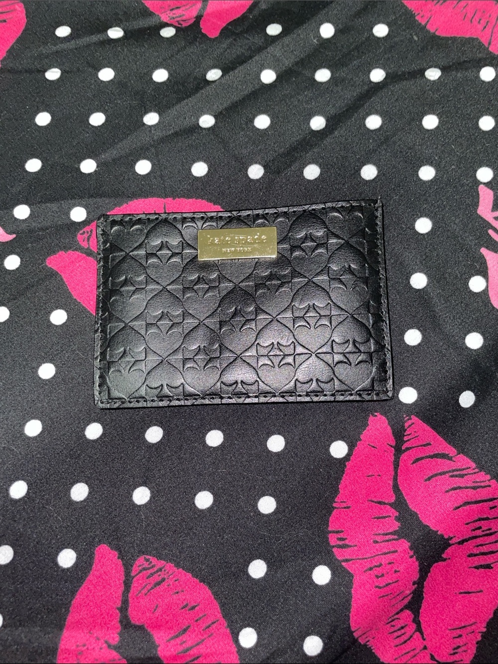 kate spade Black Quilted Card Holder with Gold Logo Plate